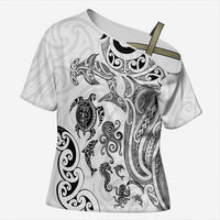 New Zealand Sea Animals with Maori Tribal Tattoo Cross Shoulder Shirt White Color LT03 Female White - Polynesian Pride
