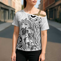 New Zealand Sea Animals with Maori Tribal Tattoo Cross Shoulder Shirt White Color LT03 - Polynesian Pride
