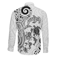 New Zealand Sea Animals with Maori Tribal Tattoo Family Matching Long Sleeve Bodycon Dress and Hawaiian Shirt White Color LT03 - Polynesian Pride