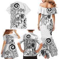 New Zealand Sea Animals with Maori Tribal Tattoo Family Matching Mermaid Dress and Hawaiian Shirt White Color LT03 - Polynesian Pride