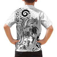New Zealand Sea Animals with Maori Tribal Tattoo Family Matching Off Shoulder Short Dress and Hawaiian Shirt White Color LT03 - Polynesian Pride
