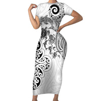 New Zealand Sea Animals with Maori Tribal Tattoo Family Matching Short Sleeve Bodycon Dress and Hawaiian Shirt White Color LT03 Mom's Dress White - Polynesian Pride