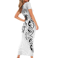 New Zealand Sea Animals with Maori Tribal Tattoo Family Matching Short Sleeve Bodycon Dress and Hawaiian Shirt White Color LT03 - Polynesian Pride