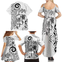 New Zealand Sea Animals with Maori Tribal Tattoo Family Matching Summer Maxi Dress and Hawaiian Shirt White Color LT03 - Polynesian Pride