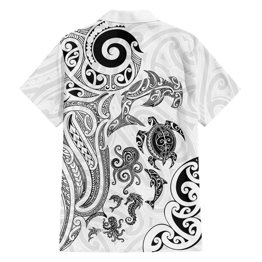 New Zealand Sea Animals with Maori Tribal Tattoo Family Matching Tank Maxi Dress and Hawaiian Shirt White Color LT03 - Polynesian Pride