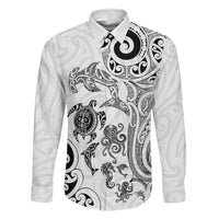 New Zealand Sea Animals with Maori Tribal Tattoo Family Matching Tank Maxi Dress and Hawaiian Shirt White Color LT03 Dad's Shirt - Long Sleeve White - Polynesian Pride