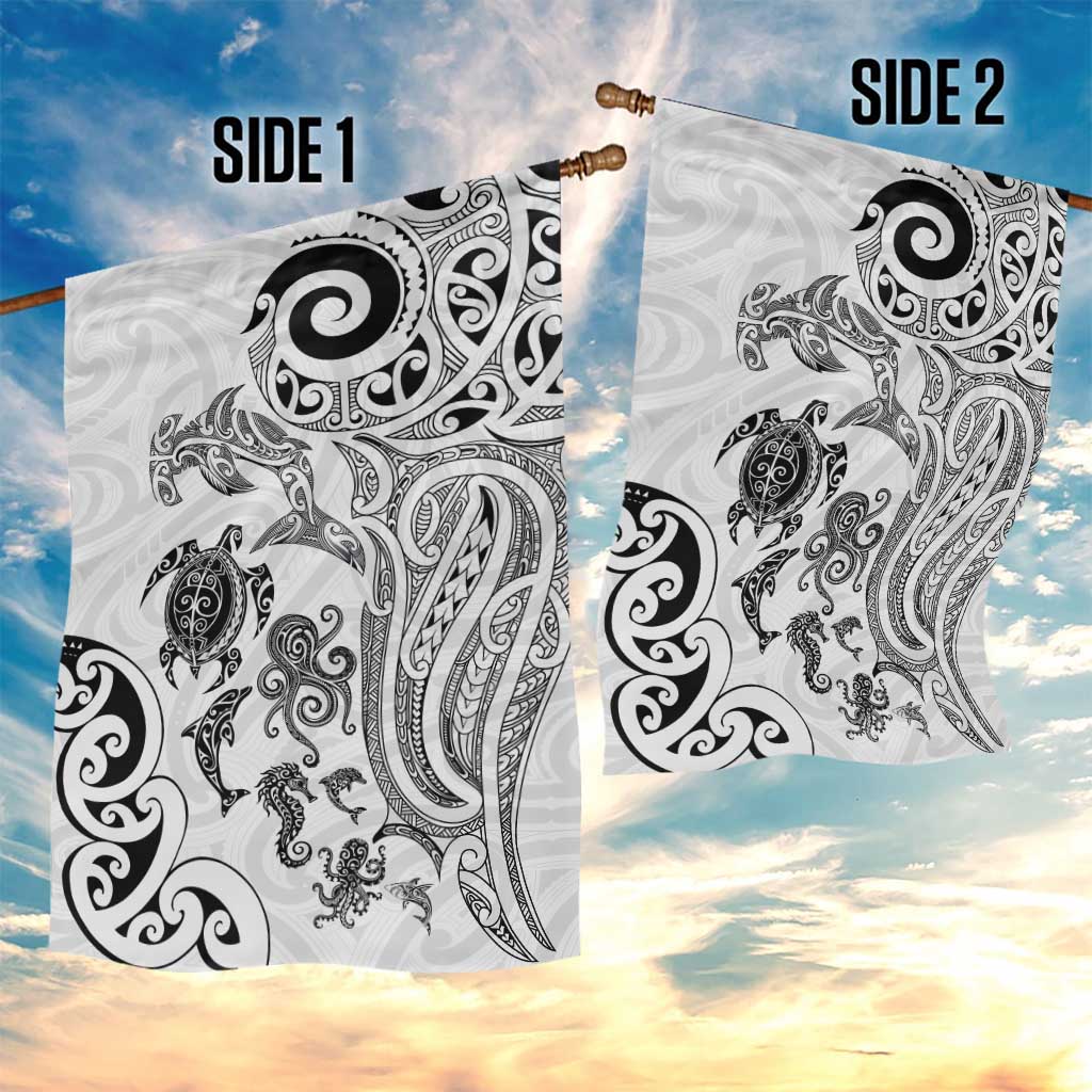 New Zealand Sea Animals with Maori Tribal Tattoo Garden Flag White Color LT03 - Polynesian Pride