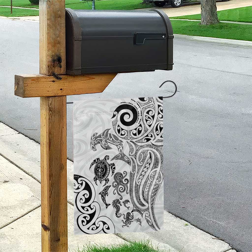 New Zealand Sea Animals with Maori Tribal Tattoo Garden Flag White Color LT03 - Polynesian Pride