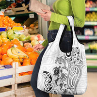 New Zealand Sea Animals with Maori Tribal Tattoo Grocery Bag White Color