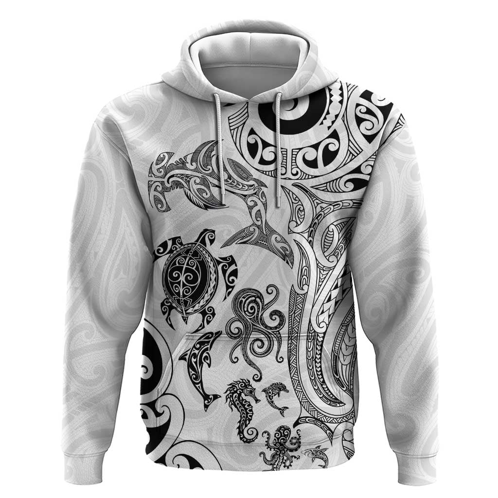 New Zealand Sea Animals with Maori Tribal Tattoo Hoodie White Color LT03 Pullover Hoodie White - Polynesian Pride