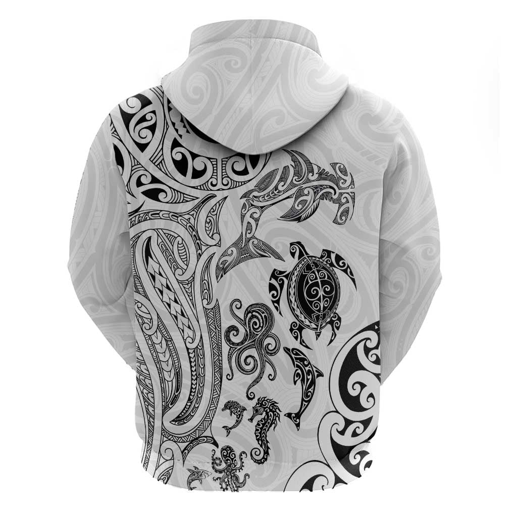 New Zealand Sea Animals with Maori Tribal Tattoo Hoodie White Color LT03 - Polynesian Pride