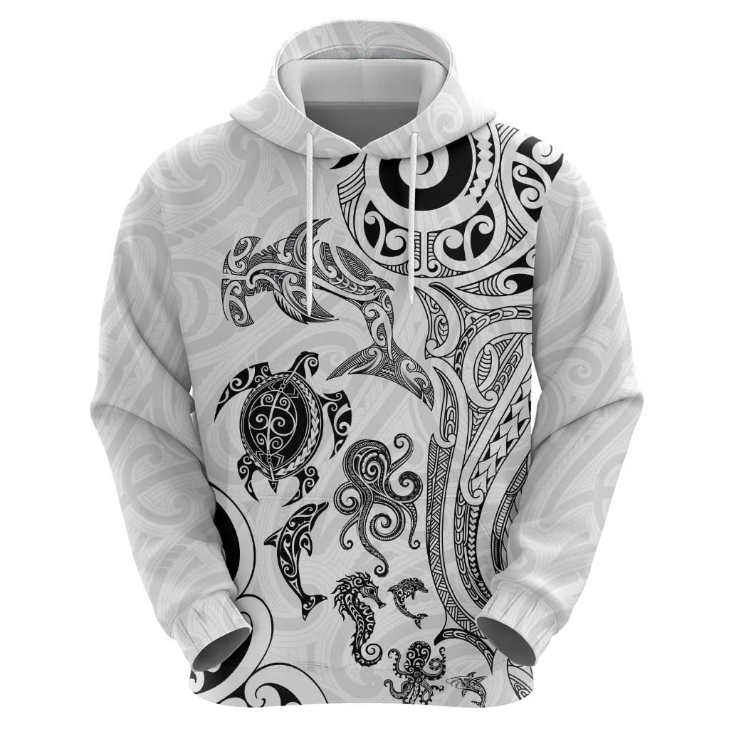 New Zealand Sea Animals with Maori Tribal Tattoo Hoodie White Color LT03 - Polynesian Pride
