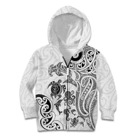 New Zealand Sea Animals with Maori Tribal Tattoo Kid Hoodie White Color LT03 Zip Hoodie White - Polynesian Pride