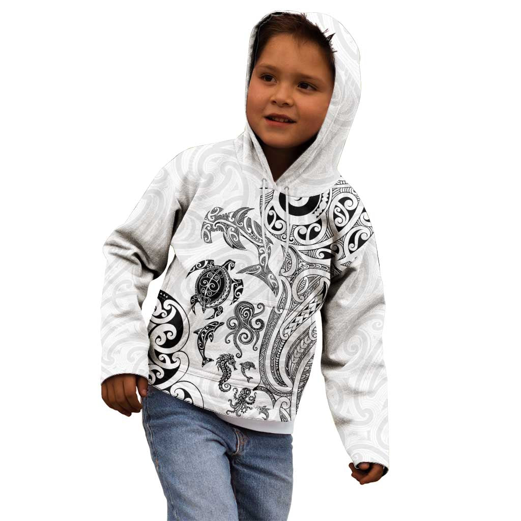 New Zealand Sea Animals with Maori Tribal Tattoo Kid Hoodie White Color LT03 - Polynesian Pride