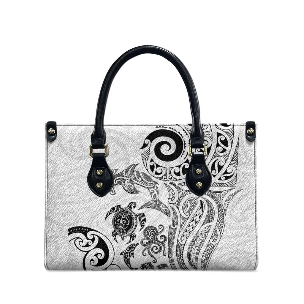 New Zealand Sea Animals with Maori Tribal Tattoo Leather Bag White Color