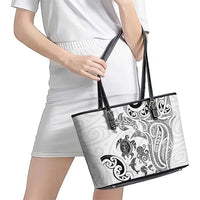 New Zealand Sea Animals with Maori Tribal Tattoo Leather Tote Bag White Color
