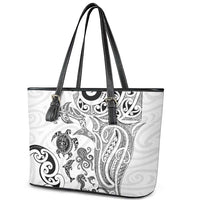 New Zealand Sea Animals with Maori Tribal Tattoo Leather Tote Bag White Color