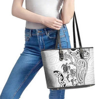 New Zealand Sea Animals with Maori Tribal Tattoo Leather Tote Bag White Color