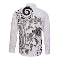 New Zealand Sea Animals with Maori Tribal Tattoo Long Sleeve Button Shirt White Color LT03 - Polynesian Pride