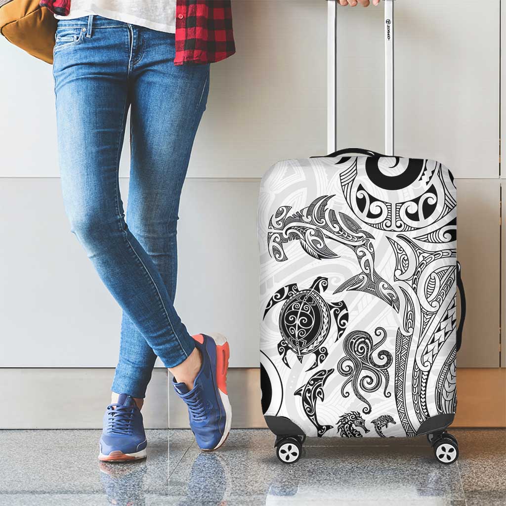 New Zealand Sea Animals with Maori Tribal Tattoo Luggage Cover White Color LT03 - Polynesian Pride