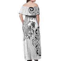 New Zealand Sea Animals with Maori Tribal Tattoo Off Shoulder Maxi Dress White Color LT03 - Polynesian Pride