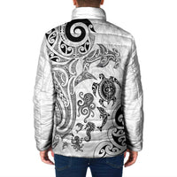 New Zealand Sea Animals with Maori Tribal Tattoo Padded Jacket White Color