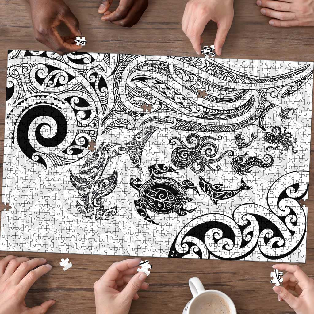 New Zealand Sea Animals with Maori Tribal Tattoo Puzzle White Color