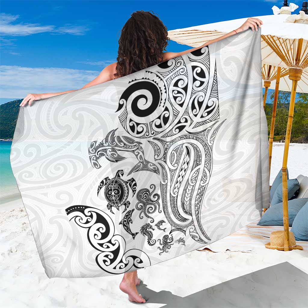 New Zealand Sea Animals with Maori Tribal Tattoo Sarong White Color
