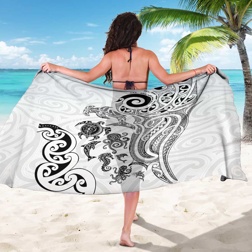 New Zealand Sea Animals with Maori Tribal Tattoo Sarong White Color