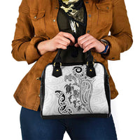 New Zealand Sea Animals with Maori Tribal Tattoo Shoulder Handbag White Color