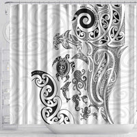 New Zealand Sea Animals with Maori Tribal Tattoo Shower Curtain White Color LT03 - Polynesian Pride