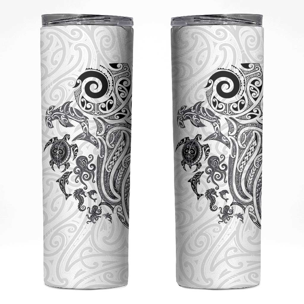 New Zealand Sea Animals with Maori Tribal Tattoo Skinny Tumbler White Color LT03 White - Polynesian Pride