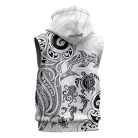 New Zealand Sea Animals with Maori Tribal Tattoo Sleeveless Hoodie White Color LT03 - Polynesian Pride