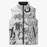 New Zealand Sea Animals with Maori Tribal Tattoo Sleeveless Puffer Jacket White Color
