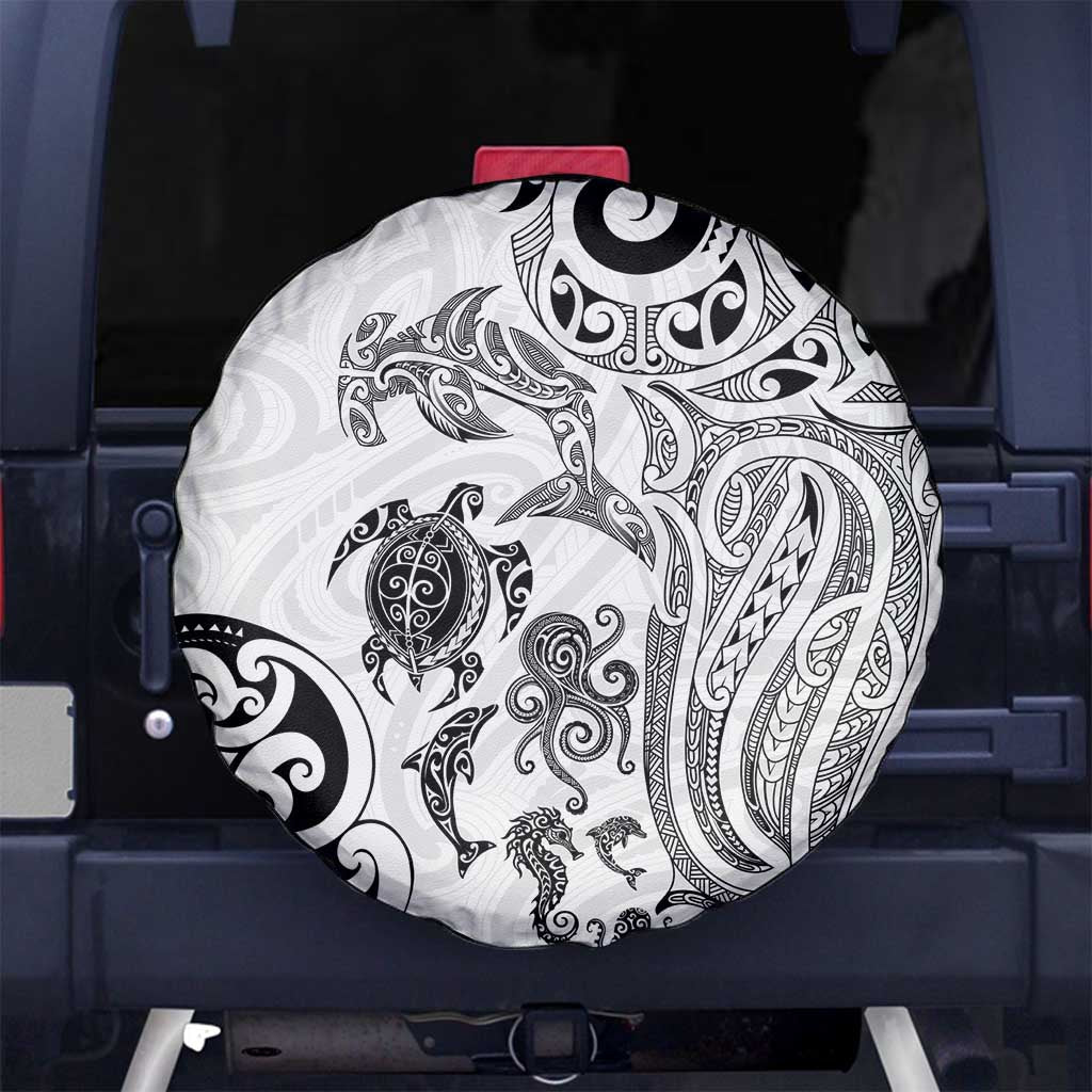 New Zealand Sea Animals with Maori Tribal Tattoo Spare Tire Cover White Color LT03 No hole White - Polynesian Pride