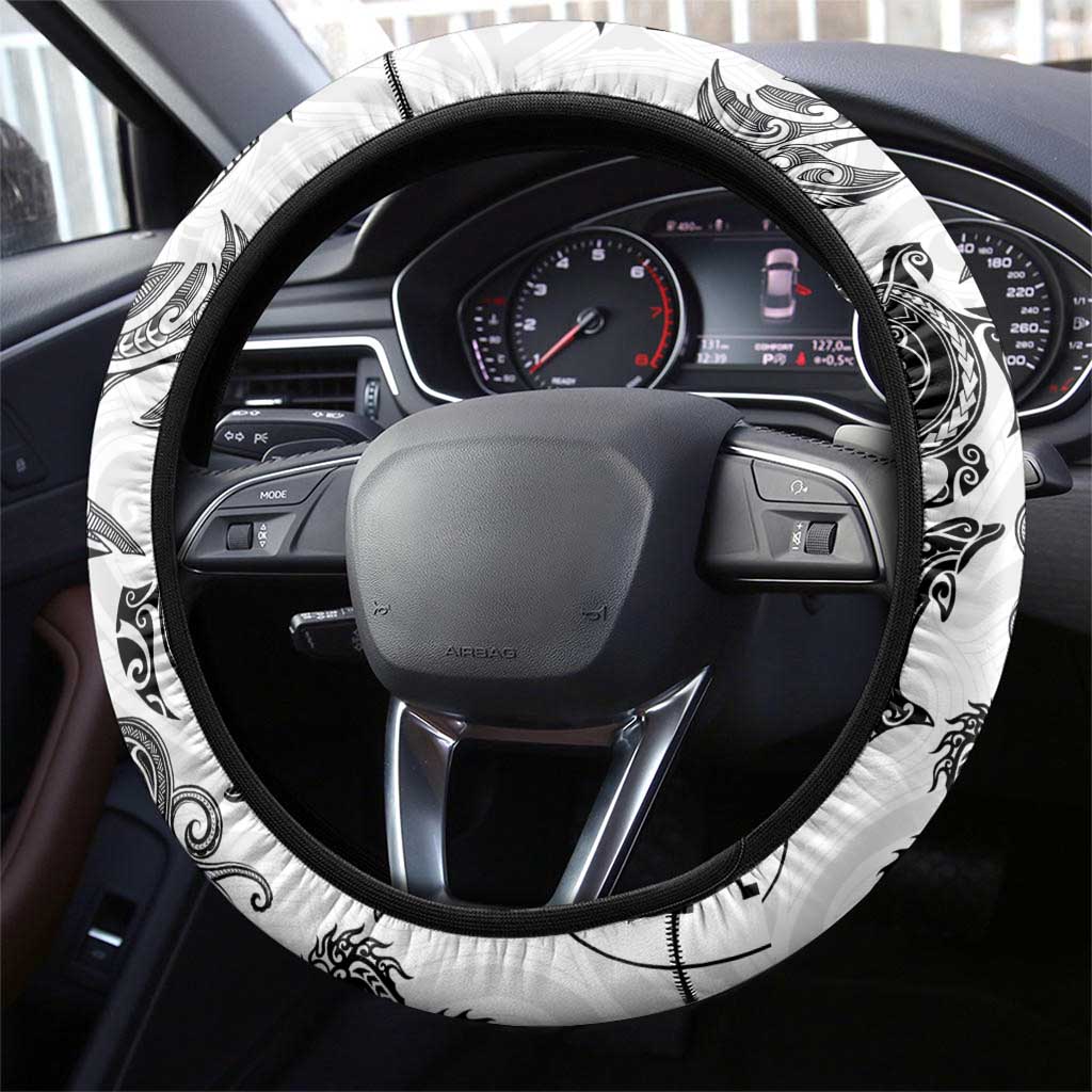 New Zealand Sea Animals with Maori Tribal Tattoo Steering Wheel Cover White Color LT03 - Polynesian Pride