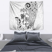 New Zealand Sea Animals with Maori Tribal Tattoo Tapestry White Color