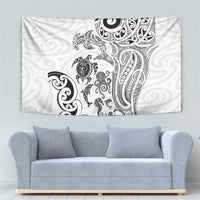 New Zealand Sea Animals with Maori Tribal Tattoo Tapestry White Color