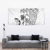 New Zealand Sea Animals with Maori Tribal Tattoo Tapestry White Color