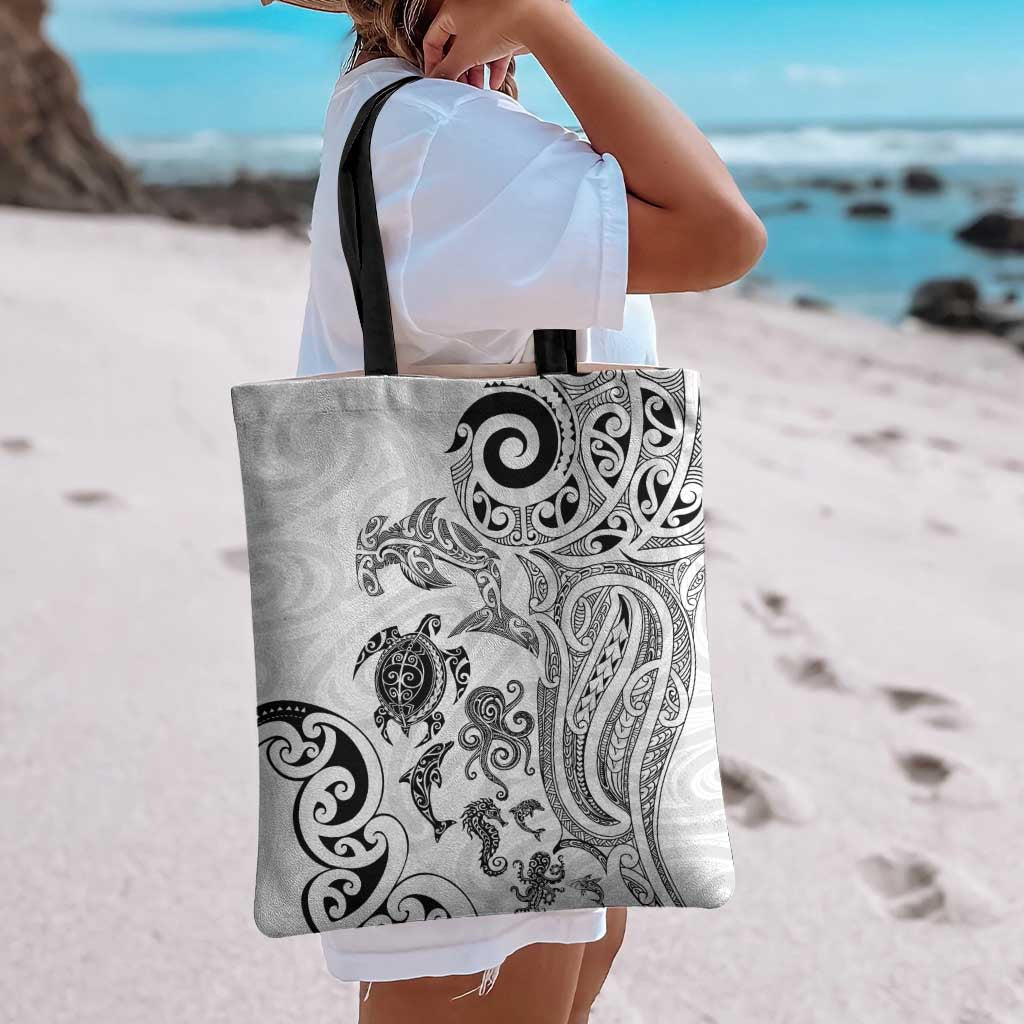 New Zealand Sea Animals with Maori Tribal Tattoo Tote Bag White Color LT03 - Polynesian Pride