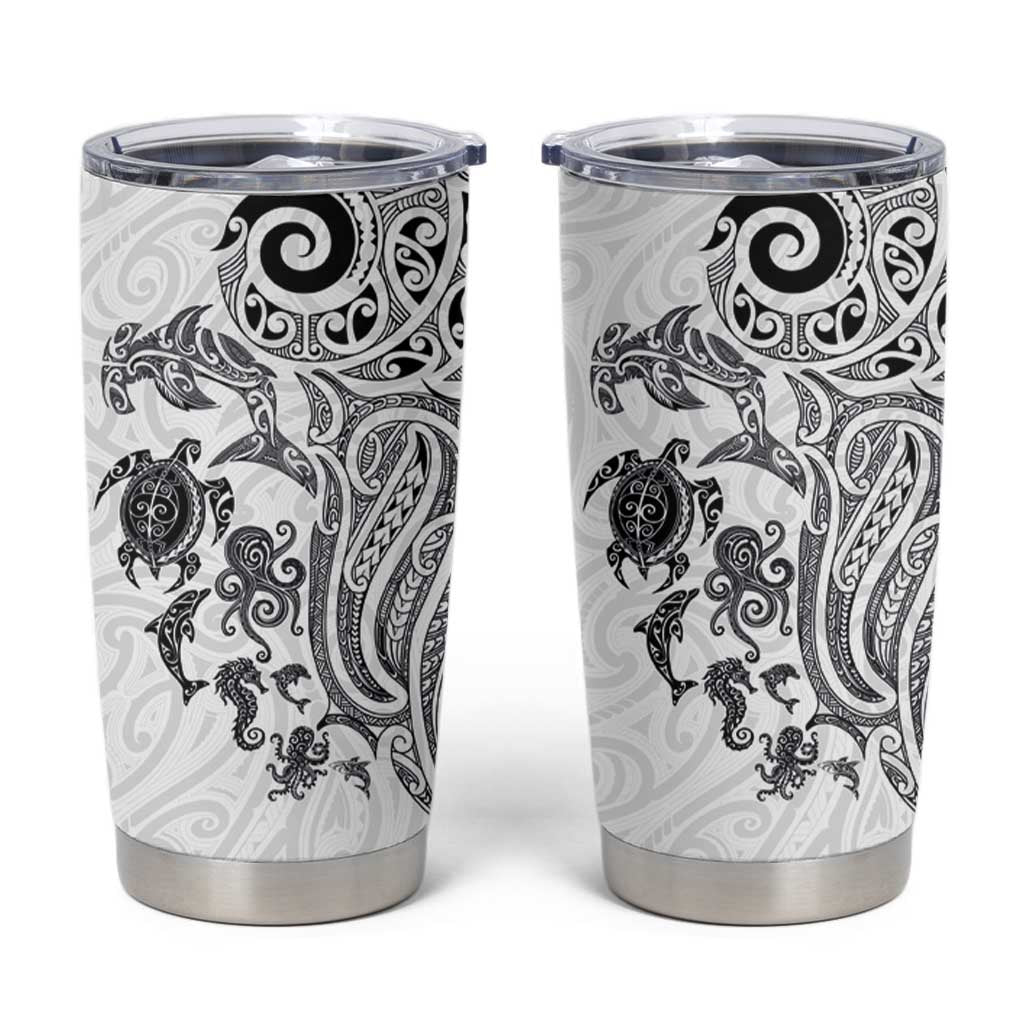 New Zealand Sea Animals with Maori Tribal Tattoo Tumbler Cup White Color