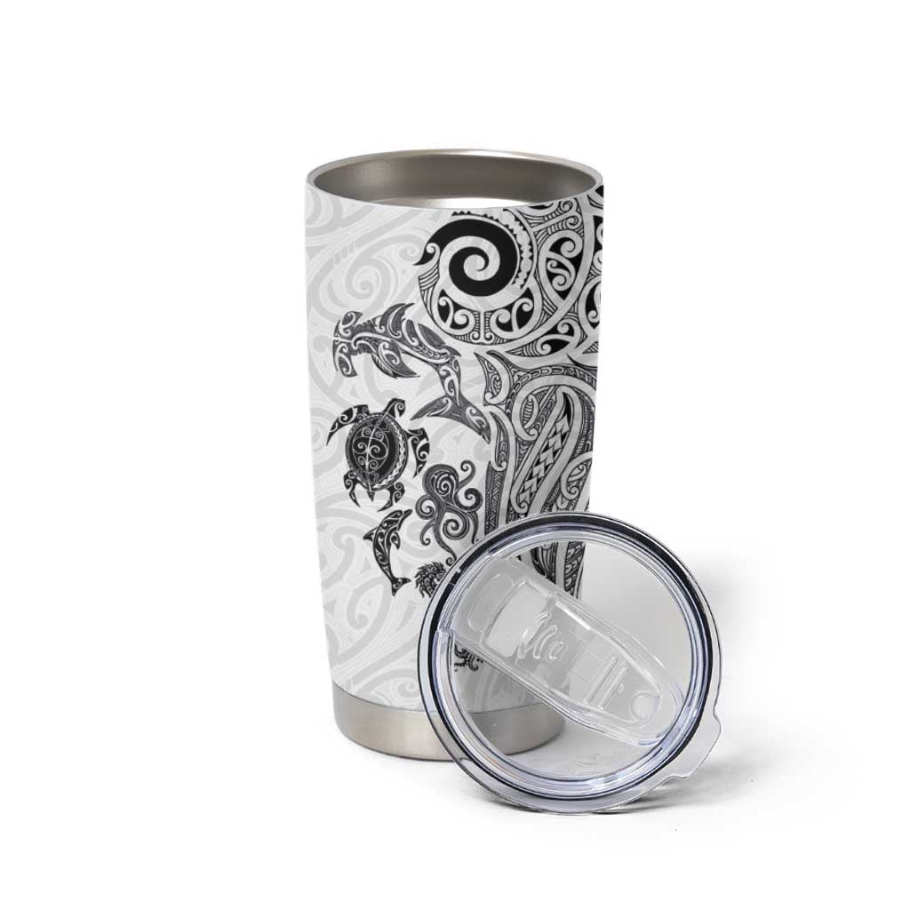 New Zealand Sea Animals with Maori Tribal Tattoo Tumbler Cup White Color LT03 - Polynesian Pride