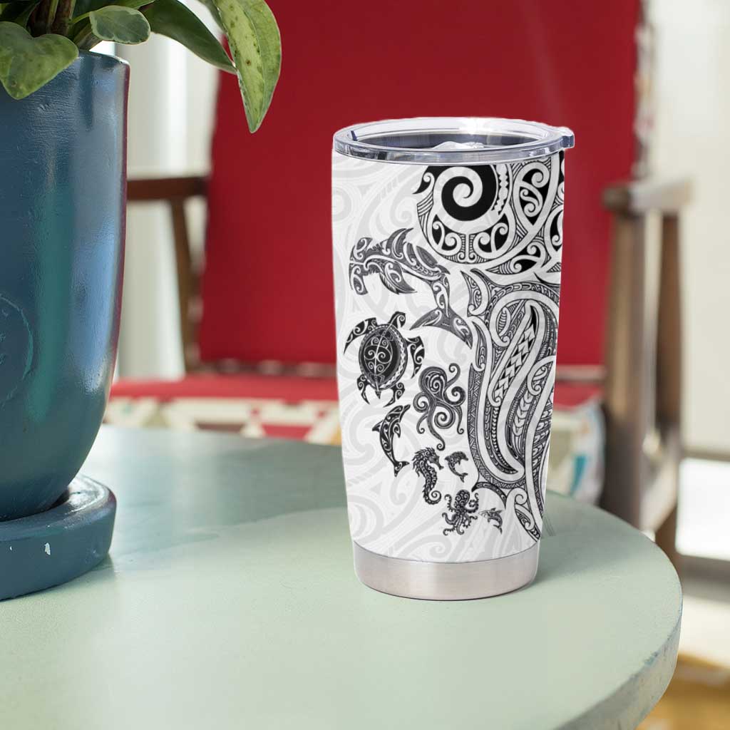 New Zealand Sea Animals with Maori Tribal Tattoo Tumbler Cup White Color LT03 - Polynesian Pride
