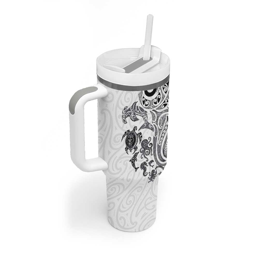 New Zealand Sea Animals with Maori Tribal Tattoo Tumbler With Handle White Color LT03 - Polynesian Pride