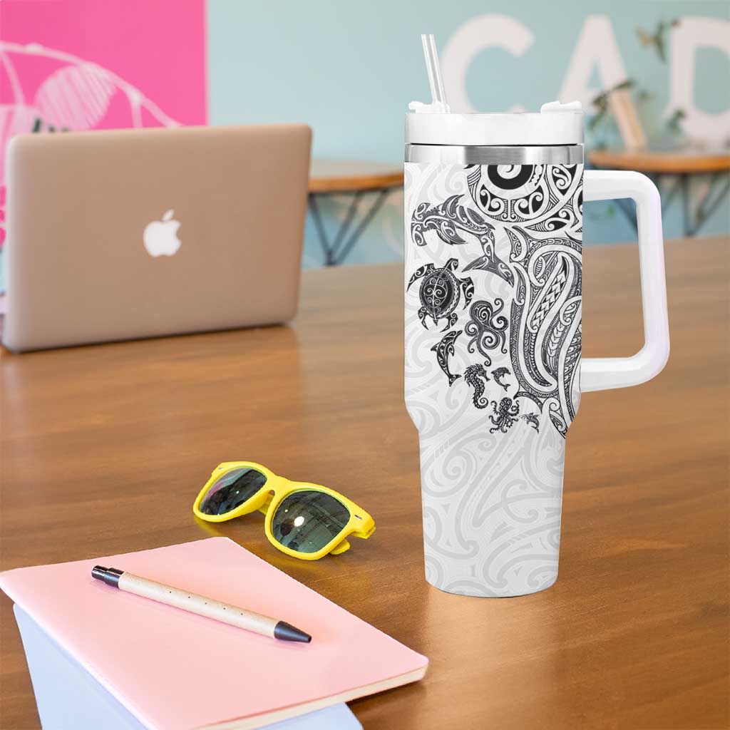 New Zealand Sea Animals with Maori Tribal Tattoo Tumbler With Handle White Color LT03 - Polynesian Pride
