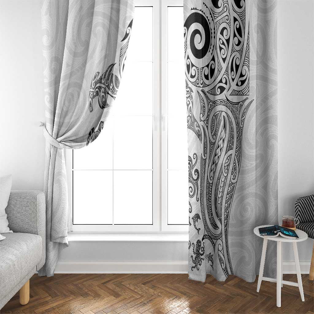 New Zealand Sea Animals with Maori Tribal Tattoo Window Curtain White Color