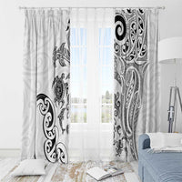New Zealand Sea Animals with Maori Tribal Tattoo Window Curtain White Color