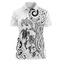 New Zealand Sea Animals with Maori Tribal Tattoo Women Polo Shirt White Color LT03 Female White - Polynesian Pride