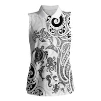 New Zealand Sea Animals with Maori Tribal Tattoo Women Sleeveless Polo Shirt White Color LT03 Female White - Polynesian Pride