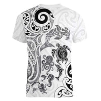 New Zealand Sea Animals with Maori Tribal Tattoo Women V-Neck T-Shirt White Color LT03 - Polynesian Pride